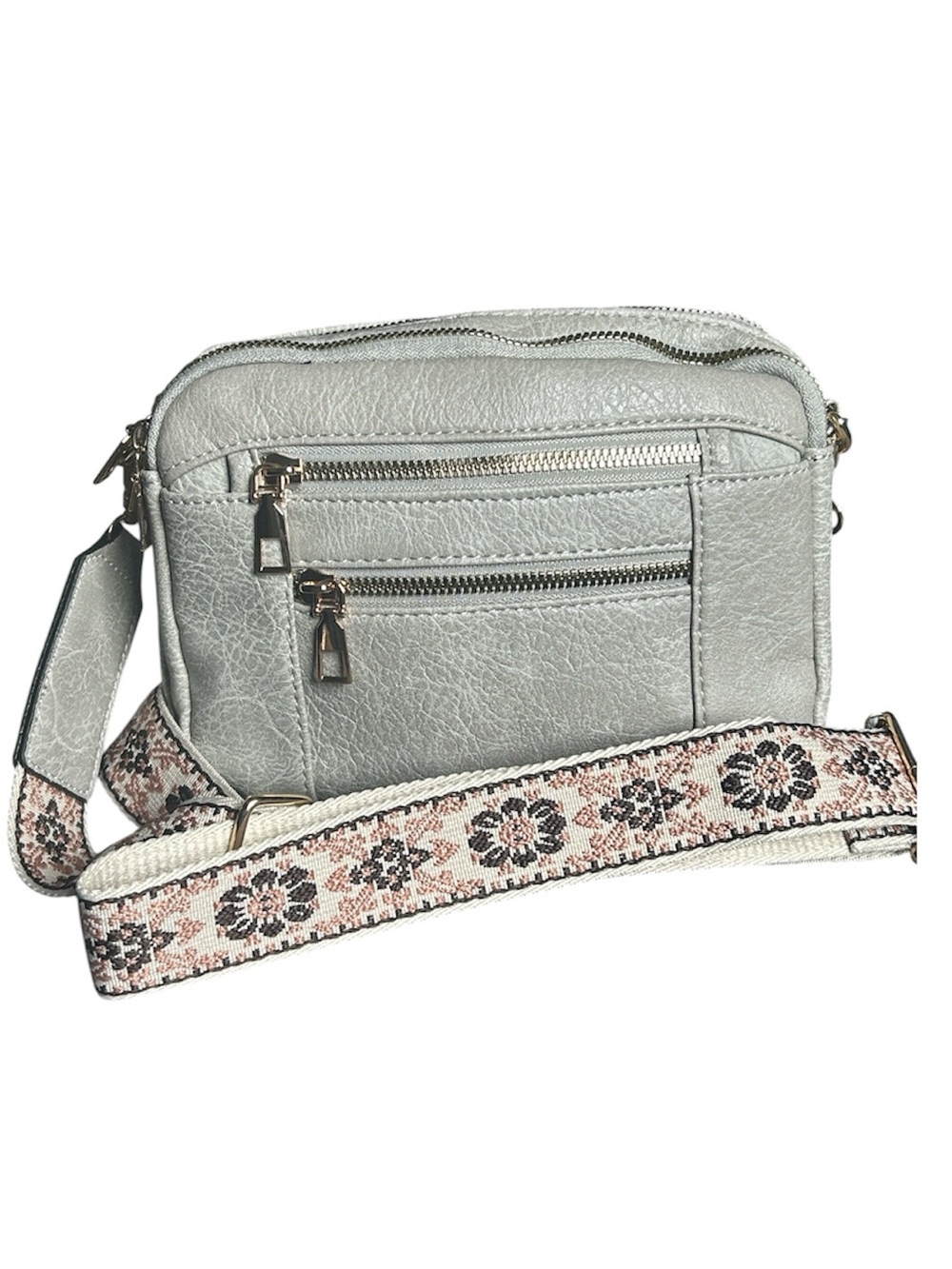 Stylish Gray Camera Crossbody Bag.  Beige Removable & Adjustable Guitar Strap.